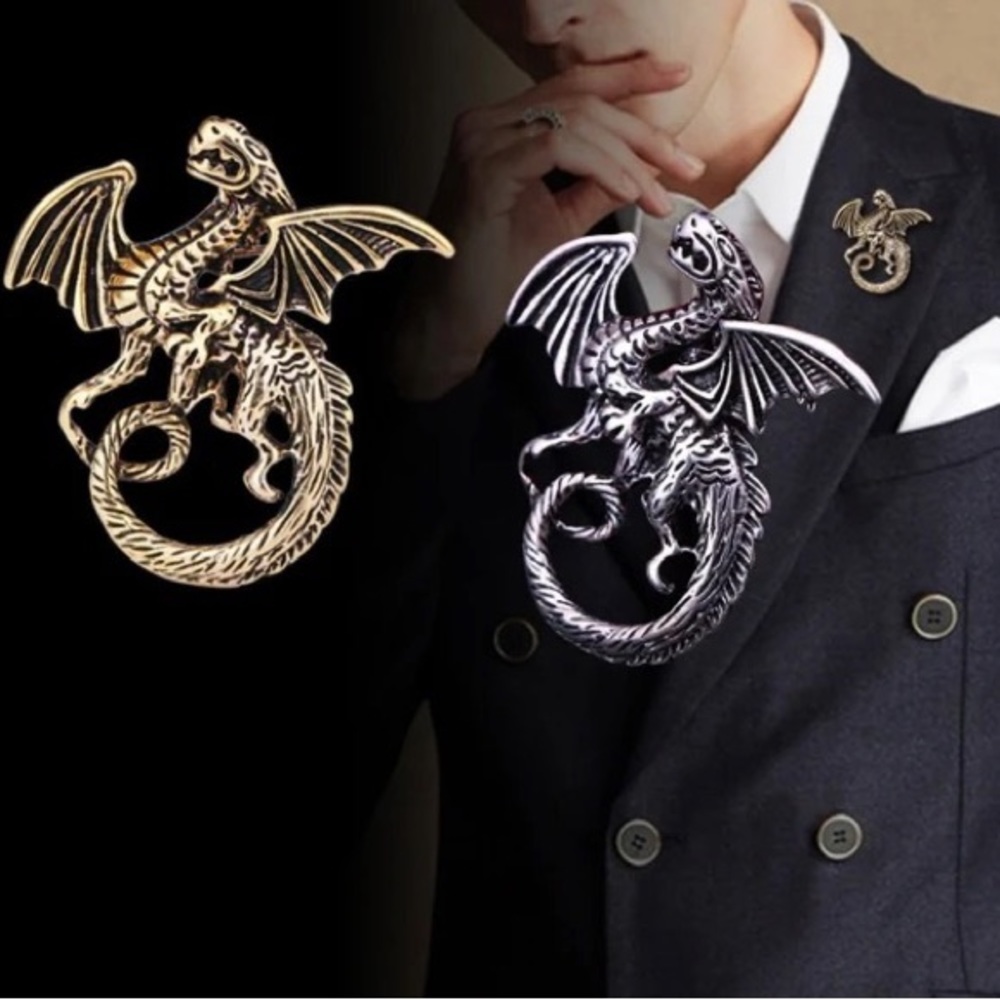 Crystal Rhinestone Dragon Suit Lapel Pin Badge for Men Accessories Jewelry - Picture 1 of 9